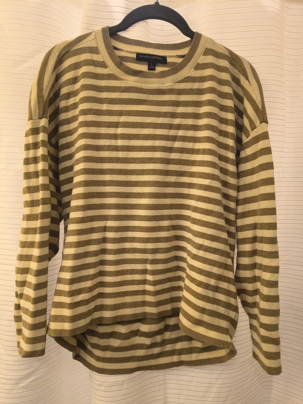 Banana Republic Men’s Olive & Cream Striped Crewneck Sweater